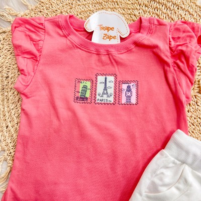 Conj. Blusa Paris e Short em Moletinho - Rosa e Branco